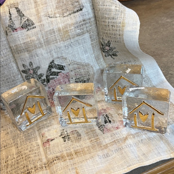 USA artist made molten glass blocks 22K gold raised painted design - Picture 6 of 6